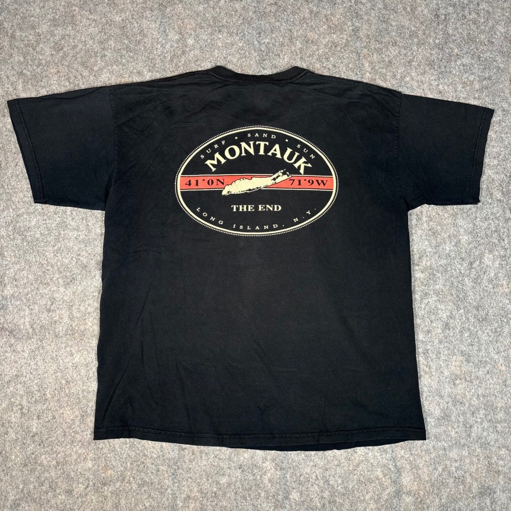 Gildan Montauk T-Shirt Mens XL Black The End Long Island NY Graphic Tee Cotton - Picture 5 of 11